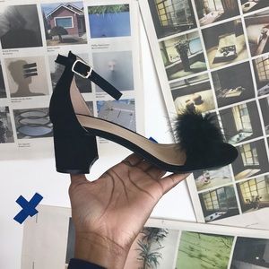 Black F21 Block Heel w/ Fur